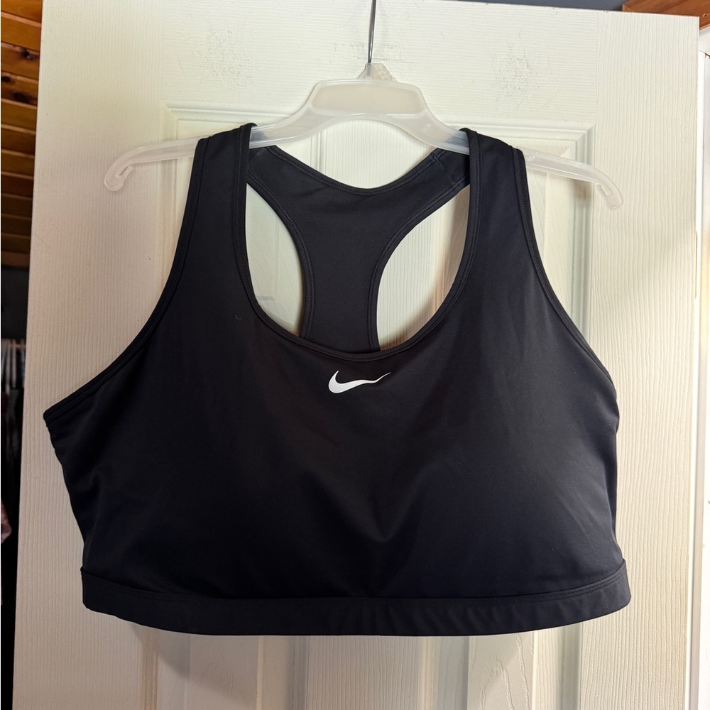 Nike Women's Black Racerback Sports Bra with White Swoosh